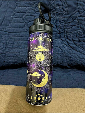 Celestial Print Water Bottle in Purple & Black